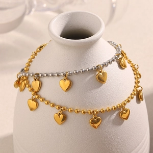 Stainless Steel Heart Charm Bracelet 18K Gold Plated Round Bead Chain Jewelry For Women Elegant Versatile Gift