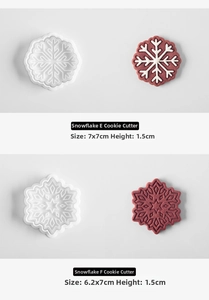 Detailed view of 3D snowflake cookie cutters with measurements and dual-design results