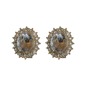 Boucles d'oreilles ovales de luxe avec halo de cristal et finition dorée minimaliste