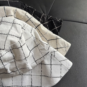 Linen blend plaid bucket hat for men and women featuring quilted stitching in three colors