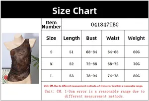 Detailed size chart for flocking print tank top with length and bust measurements