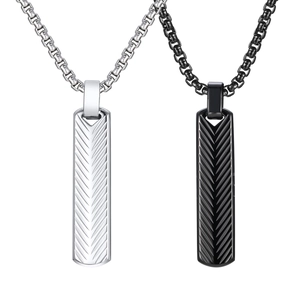 Silver and black geometric rectangle pendant necklaces in polished stainless steel
