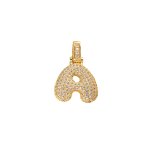 Golden micro-paved letter A pendant necklace with sparkling AAA cubic zirconia crystals