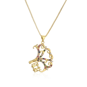 Gold tree of life necklace with colorful zircons and couple charms on box chain