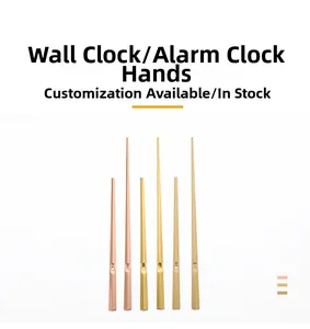 Three pairs of metallic quartz clock hands in rose gold, bright gold, and champagne finishes