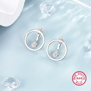 Elegant S925 sterling silver round earrings with sparkling zircons on blue water surface