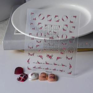 5D Embossed Nail Art Stickers Rose Flower Vine Frame Self Adhesive Waterproof Floral DIY Manicure Decoration For Women