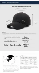 Men's wool baseball cap size chart and measurements for autumn winter ear protection hat