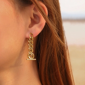 Minimalist 18K Gold Plated 304 Stainless Steel OT Buckle Chain Drop Earrings Simple Fashion Geometric Jewelry For Women