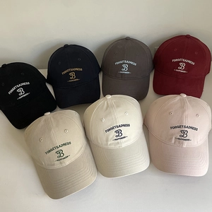 Casquette De Baseball Brodée Lettre B Pur Coton Réglable Calotte Souple Visière Courbée Chapeau De Soleil Décontracté