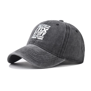 Washed Cotton Baseball Cap Distressed Letter Print Adjustable Outdoor Casual Sun Hat For Men Women Unisex Style