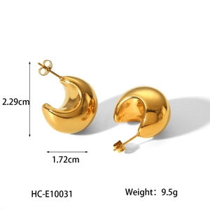 Detailed size specifications for gold hollow C-shaped stainless steel hoop earrings