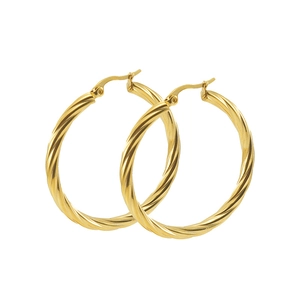 Classic 18K gold plated stainless steel hoop earrings with elegant twisted rope texture