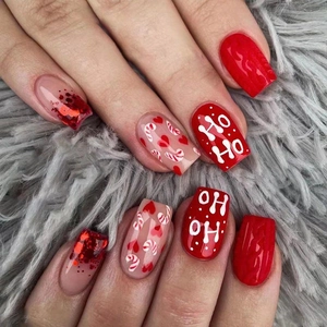 Ongles À Presser De Noël Rouge Pailleté Motif Ho Ho Faux Ongles Artificiels Fête Coeur Canne En Sucre Pour Femmes