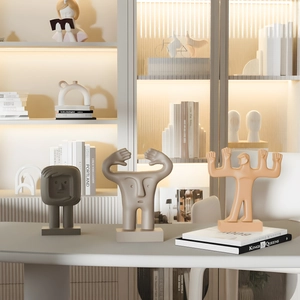 Statues d'art abstrait en gris mat et orange pour décoration de bureau moderne