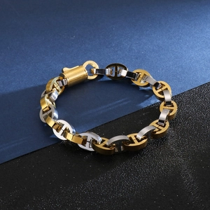 Men's hip hop geometric chain bracelet in gold and silver stainless steel