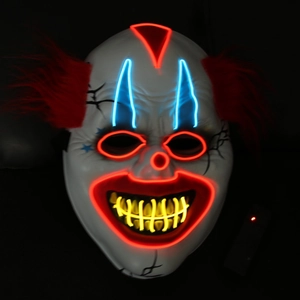 LED light up scary clown mask with red hair for Halloween party decoration