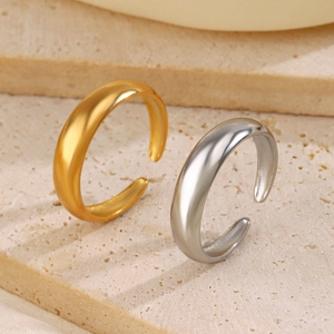Minimalist polished stainless steel open rings in gold and silver finish for women