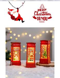 Christmas Telephone Booth Snow Globe Lantern LED Musical Decoration Holiday Gift