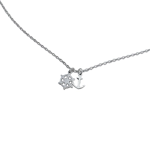 Silver stainless steel necklace with nautical anchor and ship wheel pendants