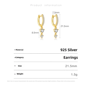 Detail specifications of S925 silver geometric zircon earrings with size and weight markers
