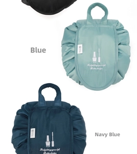 Macro detail of the waterproof drawstring makeup bag with satin finish and carrying handle