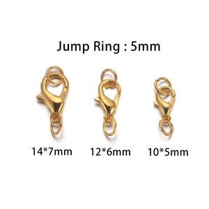 Gold lobster clasp and jump ring jewelry connector set in three essential sizes