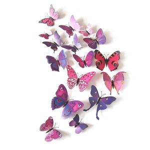 3D butterfly wall stickers in purple and pink with metallic finish on white background