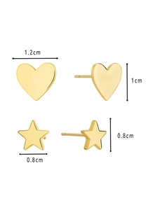 Detailed size specifications for gold star and heart stud earrings set