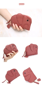 Brick red elephant leather coin purse with zipper and metal chain detail