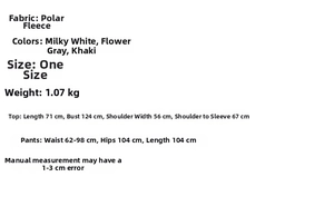 Detailed chart showing loose knit sweater and high waist pants measurements and fabric