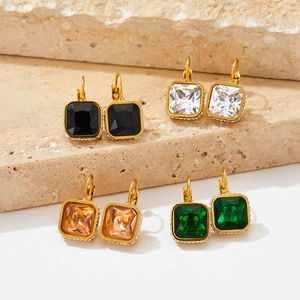 Square Crystal Earrings Stainless Steel Leverback Geometric Rhinestone Halo Elegant Jewelry For Women