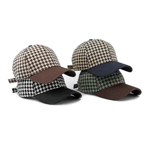 Classic houndstooth baseball cap in four colors with adjustable strap for women and men