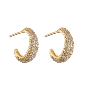 Luxurious gold-plated C-shaped stud earrings with sparkling pave micro-set cubic zirconia