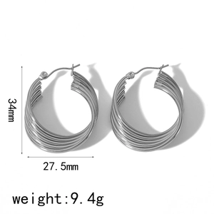 Orecchini a cerchio ritorti multistrato in acciaio inossidabile argento 34x27,5mm