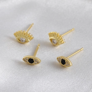 Vintage Evil Eye Stud Earrings 18K Gold Plated Copper Zirconia Earrings With 925 Sterling Silver Earring Post For Women
