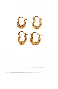 Detailed size and material specs for gold-plated brass embossed U-shaped earrings