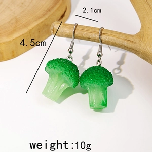 Detail view of broccoli resin earring with dimensions 4.5cm and weight 10g specs