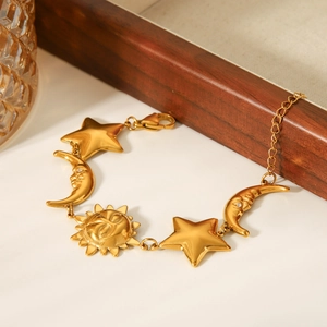 18K gold plated stainless steel bracelet with sun moon and star celestial charms