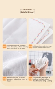 Macro detail of multilayer rainbow stitched cotton gauze dishcloth for kitchen cleaning