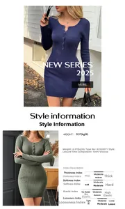 Detail of ribbed knit texture and buttoned henley neckline on a long sleeve mini dress