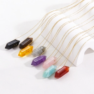 Minimalist hexagonal bullet natural stone pendants with gold chains in multiple colors