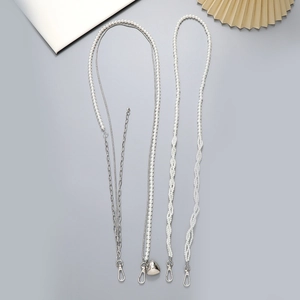 Woven Acrylic Artificial Pearl Crossbody Phone Lanyard Chain With Heart Pendant Alloy Buckles For Bags Sweet Elegant Strap
