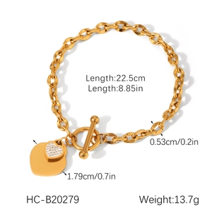 Detailed size specifications for gold OT buckle heart pendant stainless steel bracelet