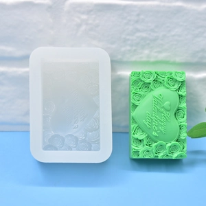 Rose heart silicone mold with Happy Valentine's Day text for DIY handmade soap and candles
