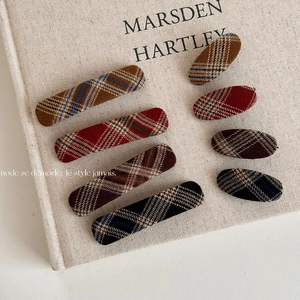 Vintage Plaid Hair Clips Fabric Covered Rectangular Oval BB Barrette Korean Style Headwear For Women