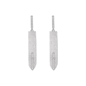 Frosted S925 sterling silver drop earrings with shimmering crystals in a sleek geometric style
