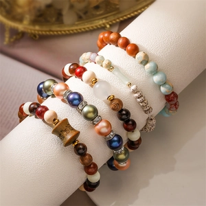 Beaded Bracelet Natural Stone Wood Agate Shell Ethnic Boho Style Unisex Handcrafted Wristband Zen Jewelry Accessory