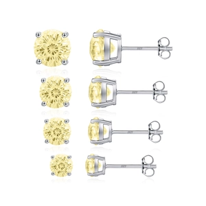 S925 sterling silver stud earrings with yellow gemstone in four sizes and vertical display