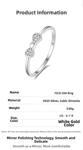 Technical specifications for the S925 sterling silver bow ring with size and material info